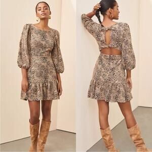 Anthropologie Maeve Animal Print Knit Cut-Out Mini Dress Leopard Tiered Size 6